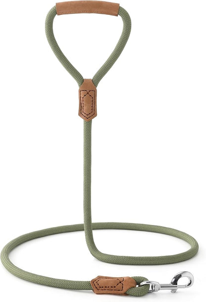 Mile High Life Leather Dog Leash, Heavy Duty Strong Genuine Leather Handle Rope Leash Soft and Comfortable for Small Medium Large Dogs (Olive Green, 72 Inch)