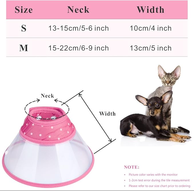 Cat Cone Collar, to Stop Licking, Recovery Elizabethan After Surgery, Clear Soft Neck E-Collar, Not Block Vision, for Kitten Puppy Dog Pet in Surgery Remedy - S in Rose