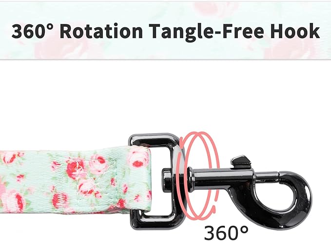 Ihoming Dog Collar and Leash Set for Daily Outdoor Walking Running Training, Floral GreenLake Design for Medium Boys Girls Dogs Cats Pets, M-Up to 45LBS