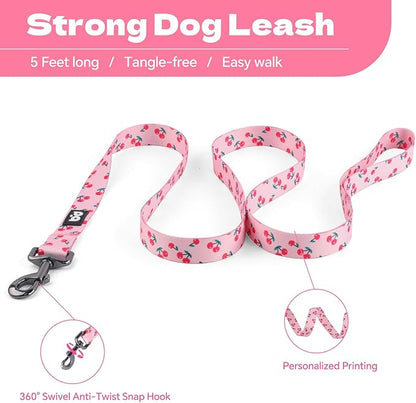 QQPETS Dog Harness Leash Set Adjustable Heavy Duty No Pull Halter Harnesses for Small Medium Large Breed Dogs Back Clip Anti-Twist Perfect for Walking (S(14"-20" Chest Girth), Sakura Pink)