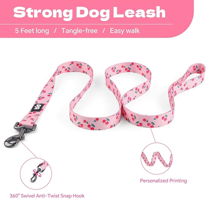 QQPETS Dog Harness Leash Set Adjustable Heavy Duty No Pull Halter Harnesses for Small Medium Large Breed Dogs Back Clip Anti-Twist Perfect for Walking (L(23"-32" Chest Girth), Sakura Pink)