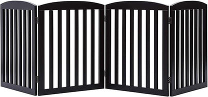 PAWLAND Wooden Freestanding Foldable Pet Gate for Dogs, 24 inch 4 Panels Step Over Fence, Dog Gate for The House, Doorway, Stairs, Extra Wide (Espresso, 24" Height-4 Panels)