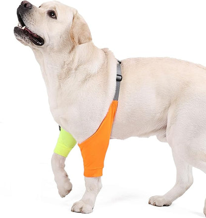 HDKUW Dog Elbow Protector for Calluses, Recovery Suit for Front Legs, Cone Collar Alternative to Stop Licking Wounds, Cover Sleeve for Small Medium Large Dogs - Orange M