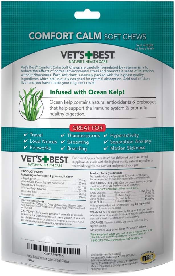 Vet's Best Comfort Calm Calming Soft Chews Dog Supplements - Dog Calming Aid Supports Dog's Balanced Behavior - Promotes Relaxation - 90 Day Supply