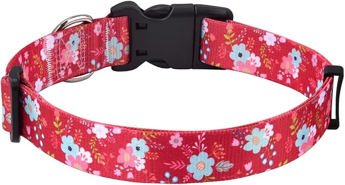 Mihqy Dog Collar with Bohemia Floral Tribal Geometric Patterns - Soft Ethnic Style Collar Adjustable for Small Medium Large Dogs(Red Flower,M)