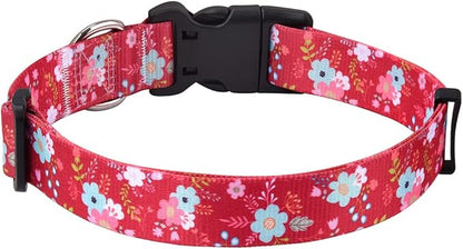 Mihqy Dog Collar with Bohemia Floral Tribal Geometric Patterns - Soft Ethnic Style Collar Adjustable for Small Medium Large Dogs(Red Flower,L)
