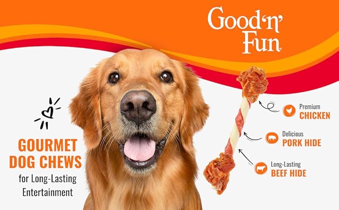 GOOD 'N' FUN Triple Flavor Double Pops with Chicken Chews for All Dogs, 12 Ounces, Treat Your Dog to Chews Made with Real Chicken, Beef Hide and Pork Hide