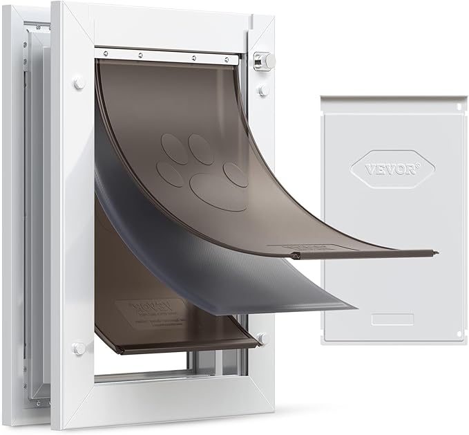 VEVOR Pet Door, Medium, with Three Magnetic Flaps and Metal Frame, Strong and Weatherproof Dog Door for Interior and Exterior Doors, Easy to Install, Easy in-and-Out Access for Doggies, White