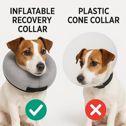 PAWRELIEF Soft Inflatable Dog Cat Cone Collar – Pet Recovery & Protective Dog Neck Collar for Small Dogs Cats to Prevent Scratching, Licking (Gray, Small)