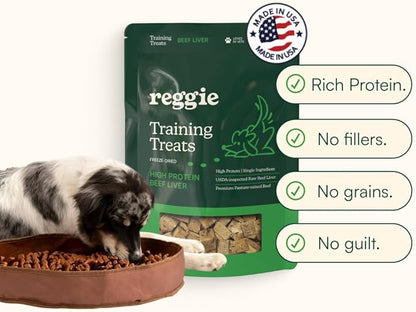 Reggie Freeze-Dried Beef Liver Treats Single Ingredient Dog Treats, High Protein Training Treats or Meal Topper for All Dogs, USDA-Inspected Beef Liver, Grain-Free, Gluten-Free, USA Made | 4OZ