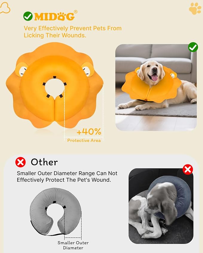 MIDOG Dog Cone Collar for Large Medium Dogs, 1-102D-Lion-M+-2026a