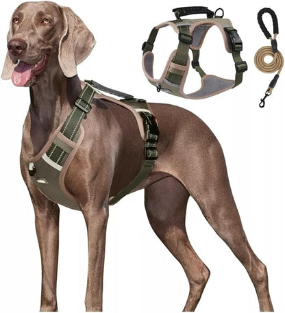 Dog Harness No Pull Adjustable Reflective,for Medium and Large Small Dog with Leash 59.06in (Khaki, L)