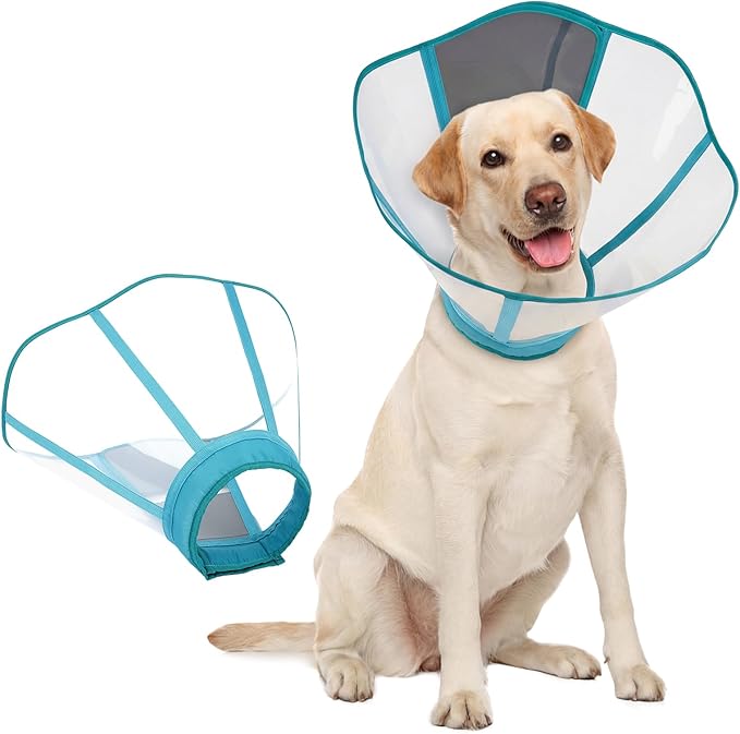 Allroaring Dog Cone, Adjustable Dog Cone Collar, Soft Cones for Large Dogs, Elizabethan Collar for Pet After Surgery, Pet Recovery Collars & Cones to Stop Licking Lightweight E-Collar, Bluegreen XL
