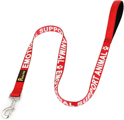 Plutus Pet Emotional Support Animal Leash with Soft Neoprene Padded Handle,Printed in Large Letters on Both Sides,4ft Long,Red,1" Wide for Large Dogs
