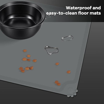 LEAWALK Upgraded Adjustable Height Cat Food Bowls Stand Ceramic Dog Bowls and Slow Feeder Cat Bowl, 15°Tilted Stand Anti Vomiting Raised for Small and Medium Sized Cats Dogs (Black (2 Bowl+Pet mat))