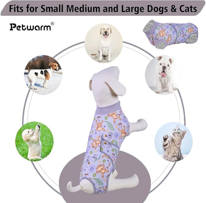 PetWarm Recovery Suit for Dogs, Dog Surgical Recovery Suit Female and Male, Dog Onesie for Surgery, Anti-Licking Dog Surgery Recovery Suit, Monkey Pattern, Grey, XS