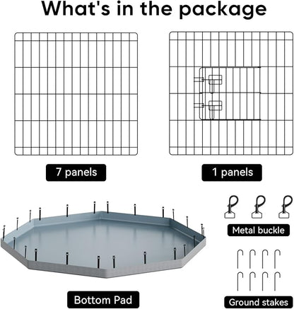 PJYuCien Dog Playpen with Bottom Pad - Metal Foldable Exercise Pen, 8 Panels 30" H x 24" W Indoor Outdoor Pet Fence Puppy Crate Kennel, Gray