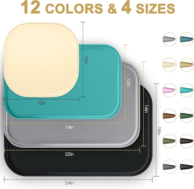 Smilool Silicone Pet Food Mat with Raised Edge for Food and Water Bowl, Dog Feeding Mats, Cat Food Trays for Floor Waterproof, Rubber Tray for Dogs and Cats, 24 x 16 x 0.8 Light Blue