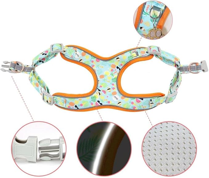 Dog Cat Harness with Leash Yellow Printed Dog Collar Leash Set Personalized Pet Dog Collar Harnesses Walking Leash for Medium Large Dogs S