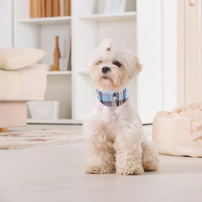 EXPAWLORER Puppy Collar and Leash Set - Classic Plaid Small Dog Collar with Bow Tie, 360 Swivel No Tangle Dog Leash, Adjustable Dog Collar for Small Medium Dogs Cats, Sky Blue S