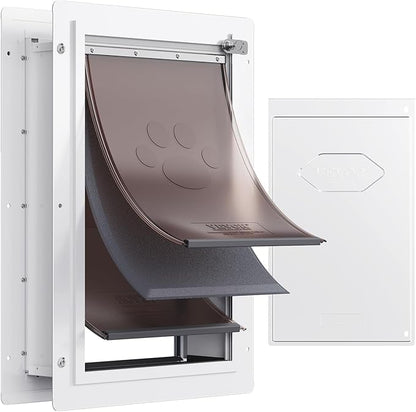 VEVOR 3-Flap Pet Door for Wall, Metal Frame with Lock, Energy-Efficient Insulated Pet Door, Easy to Install in Interior or Exterior Walls, Dog Door for Medium Dogs (White-Medium)