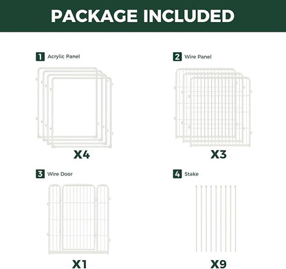 FXW AuraSpace Pro Acrylic & Wire Mesh Indoor Dog Playpen, 32" Height 8 Panels Metal Dog Pen for Small and Medium Dogs, White│Patented