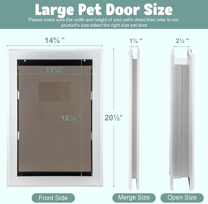 Dog Door Aluminum Pet Door with Large Flap 11" x 16", Doggie Door Designed with Automatic Closing Magnetic Flap, Telescoping Tunnel & Lockable Sliding Panel for Extreme Weather, Large