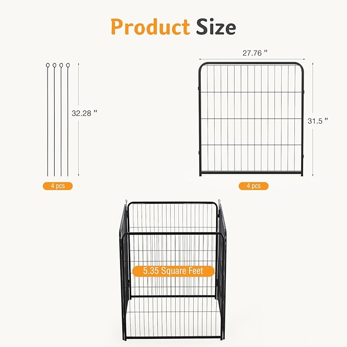 NEWBULIG Dog Playpen for Indoor 32 Inch 4 Panels - Portable Heavy Duty Metal Pet Exercise Pen, Foldable Small Medium Dog Puppy Playpen Fence for Outdoor RV, Camping, Yard, Garden