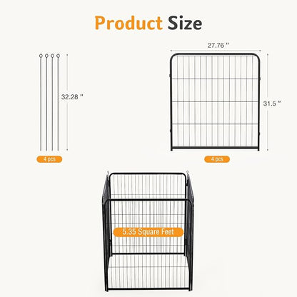 NEWBULIG Dog Playpen for Indoor 32 Inch 4 Panels - Portable Heavy Duty Metal Pet Exercise Pen, Foldable Small Medium Dog Puppy Playpen Fence for Outdoor RV, Camping, Yard, Garden