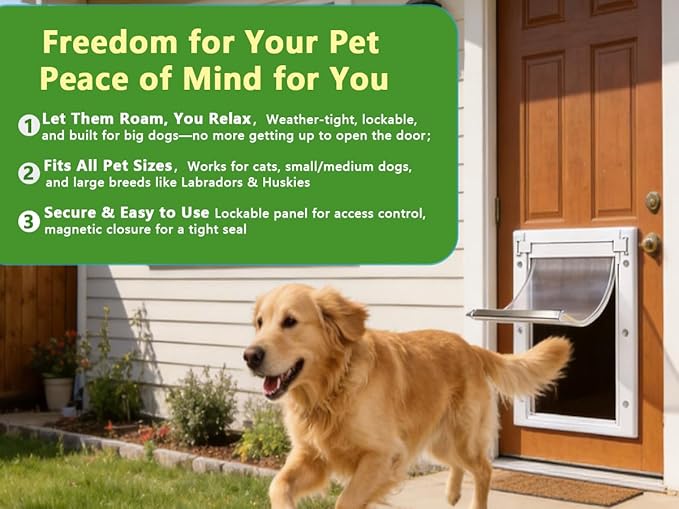 Pet Door Dog Door Easy Install - Wood & PVC Doors & Walls，Cat Door Free Movement & Strong Magnetic Auto-Close & Sliding Lock,Telescoping Frame,5 3/4" x 9 1/3" for Small Dogs Cats Up to 15 lb