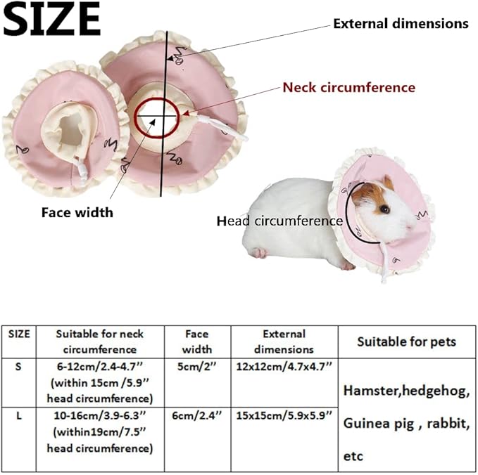 Adjustable Guinea Pig Cone Pet Recovery Collar,Soft Pet Recovery Collar for Rabbits/Chinchilla/Kittens After Surgery Wound Healing,Elizabeth Neck E-Collar for Small Animals (L)