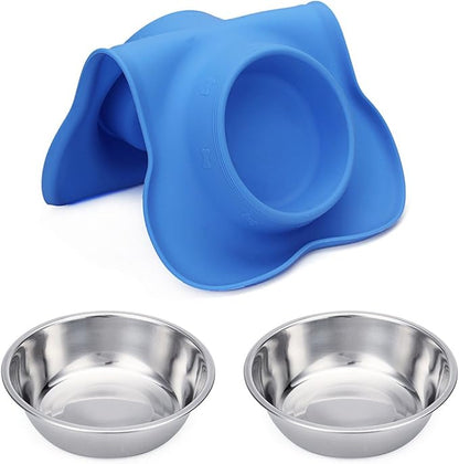 Hubulk Pet Dog Bowls 2 Stainless Steel Dog Bowl with No Spill Non-Skid Silicone Mat + Pet Food Scoop Water and Food Feeder Bowls for Feeding Small Medium Large Dogs Cats Puppies (Large, Blue)