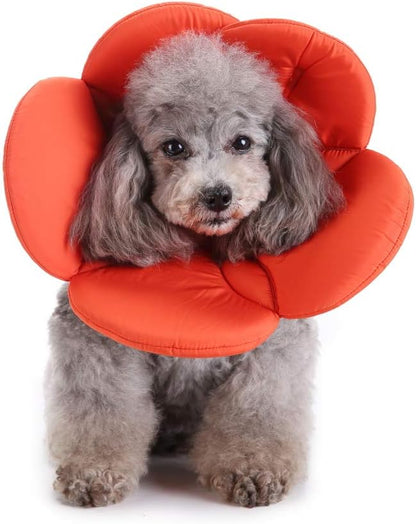 Dog Collar, Pet Cone E-Collar Flower Soft Elizabethan Waterproof Grooming Recovery Protecive Adjustable Collar for Puppy Small Medium Dogs (L Neck:13-15in, Orange)