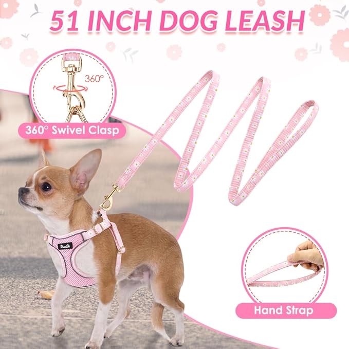 Lukovee No Pull Puppy Harness and Leash Set - Soft Lightweight Escape Proof Puppy Vest Harness, Breathable Adjustable Pet Harness with Dog Leash for Small Dogs (Pink, XXS)
