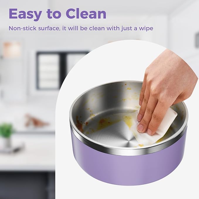 WENBOKMIN Dog Bowl, Stainless Steel Dog Food and Water Bowl with Non Slip Quiet Bottom, Easy to Clean, Dishwasher Safe, 40oz, Light Purple