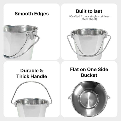 Heavy Duty Stainless Steel Bucket 1 Quart - Flat Side Small Metal Bucket for Feeding & Watering Pets, Livestock & Cleaning - Perfect for Crates, Kennels, Cages & Hang on Fences