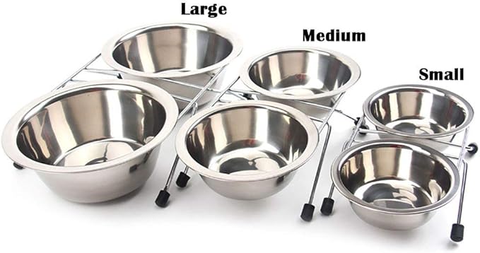 JiangYanus Elevated Dog Cat Food and Water Bowls, Stainless Steel Raised Pet Dish Feeder Retro Iron Elevated Stand for Dogs and Cats (Large)