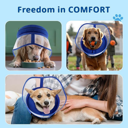 Soft Dog Cone Collar, Inflatable Cones Alternative After Surgery with No-Lick Shield for Large/Medium/Small Dogs to Stop Licking, Elizabethan Neck Ecollars of Shame Comfy Pillow Recovery Blue