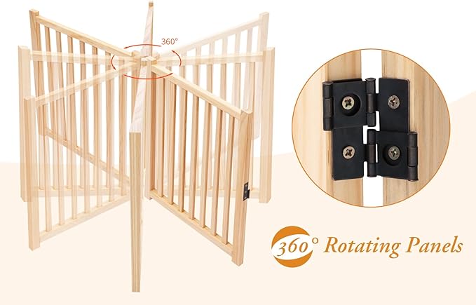 YOCAN Paint-Free Wooden Freestanding Dog Gates with Door for The House,Doorways, Stairs,Wood Dog Fences Indoor Pet Gate,Step Over Fence-8 Panel