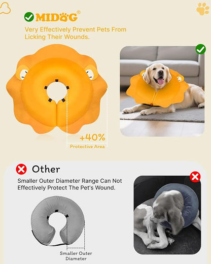 MIDOG Inflatable Dog Cone Collar, Lion Mane Soft Dog Cone Alternative After Surgery with 40% Extra Protection Area Anti-Lick, Adjustable Donut Recovery Collar for Large Medium Small Dogs (Lion, M+)