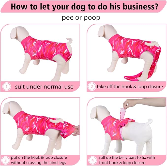 PetWarm Dog Surgical Suit, Anti-Licking Pet Surgical Recovery Onesies Suit Surgery Suit for Dogs, Professional Pet Recovery Shirt Dog Abdominal Wounds Bandages, Camouflage Pattern, Pink, 2XL