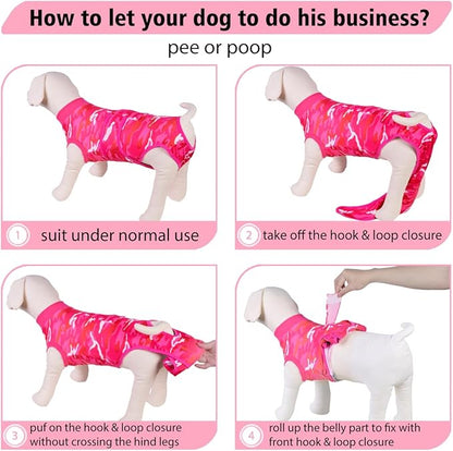 PetWarm Surgical Suit for Dogs Female, Pet Surgical Recovery Onesies Suit, Surgery Suit for Dogs, Professional Dog Abdominal Wounds Bandages, Camouflage Pattern, Pink, XS