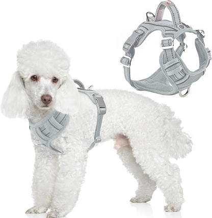 BARKBAY Dog Harness No Pull with ID Tag Pocket - Heavy Duty, Reflective, Easy Control for Large Dogs(Grey,XS)