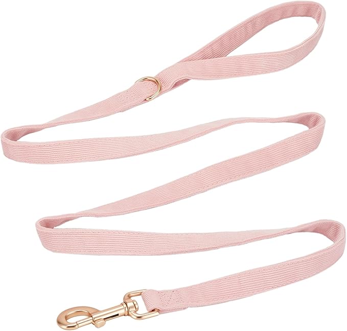Soft Cotton Dog Leash, 5 Ft Heavy Duty Corduroy Dog Leashes with Gold Metal Hook for Small Medium Large Dogs,Medium,Light Pink