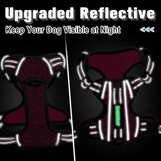 BARKBAY Dog Harness No Pull with ID Tag Pocket - Heavy Duty, Reflective, Easy Control for Large Dogs(Pink/Black,XL)