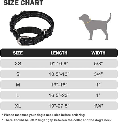 Hikiko Martingale Collar for Dogs Reflective Nylon Dog Collar with Quick Release Buckle Adjustable Training No Slip Dog Collar (X-Large, Black)
