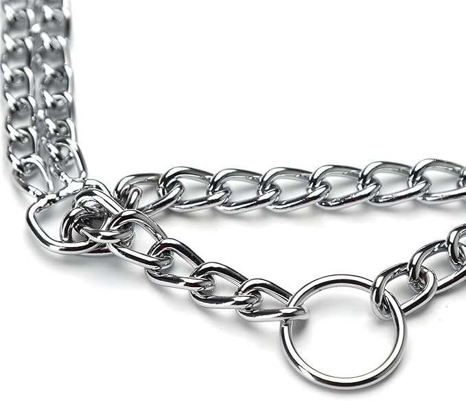 Silver Dogs Choker Chain Collar, Double Row Martingale Chain Dog Collars, Chew Proof Metal Cuban Link Dog Collar Adjustable for Small Medium Large Breed Dogs (2 Row, M)