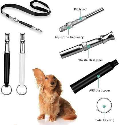 GILL&SONS Dog Training Whistle Set, Adjustable Ultrasonic, 2 Pack with Lanyards, Black and Silver
