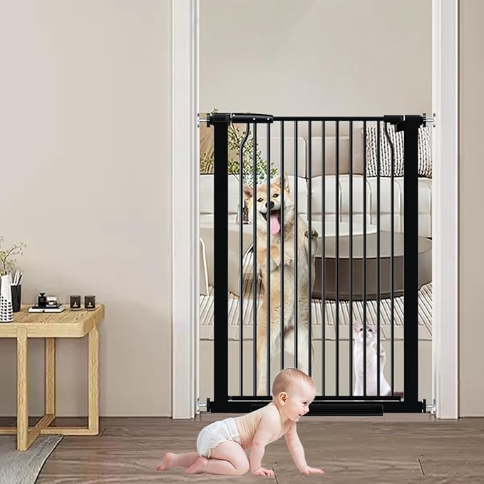 40.55" Extra Tall Baby Gate, 49.2-54.7 in Wide, No Drilling, Pressure Mounted Child Safety Gate with Door, Black