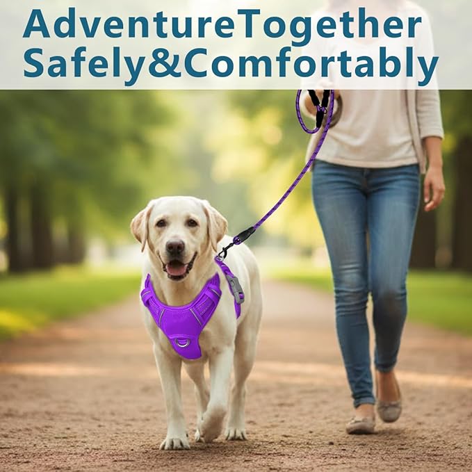 BARKBAY Dog Harness No Pull with ID Tag Pocket - Heavy Duty, Reflective, Easy Control for Large Dogs(Purple,XL)